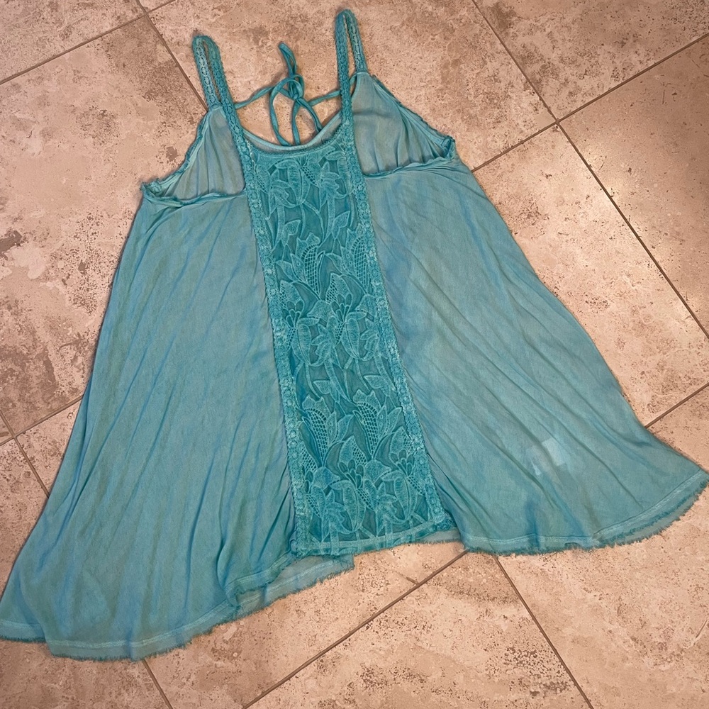 Aqua flowy top with lace strap